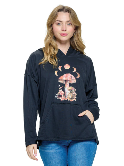 Hoodie Boho Mushroom Moon Print