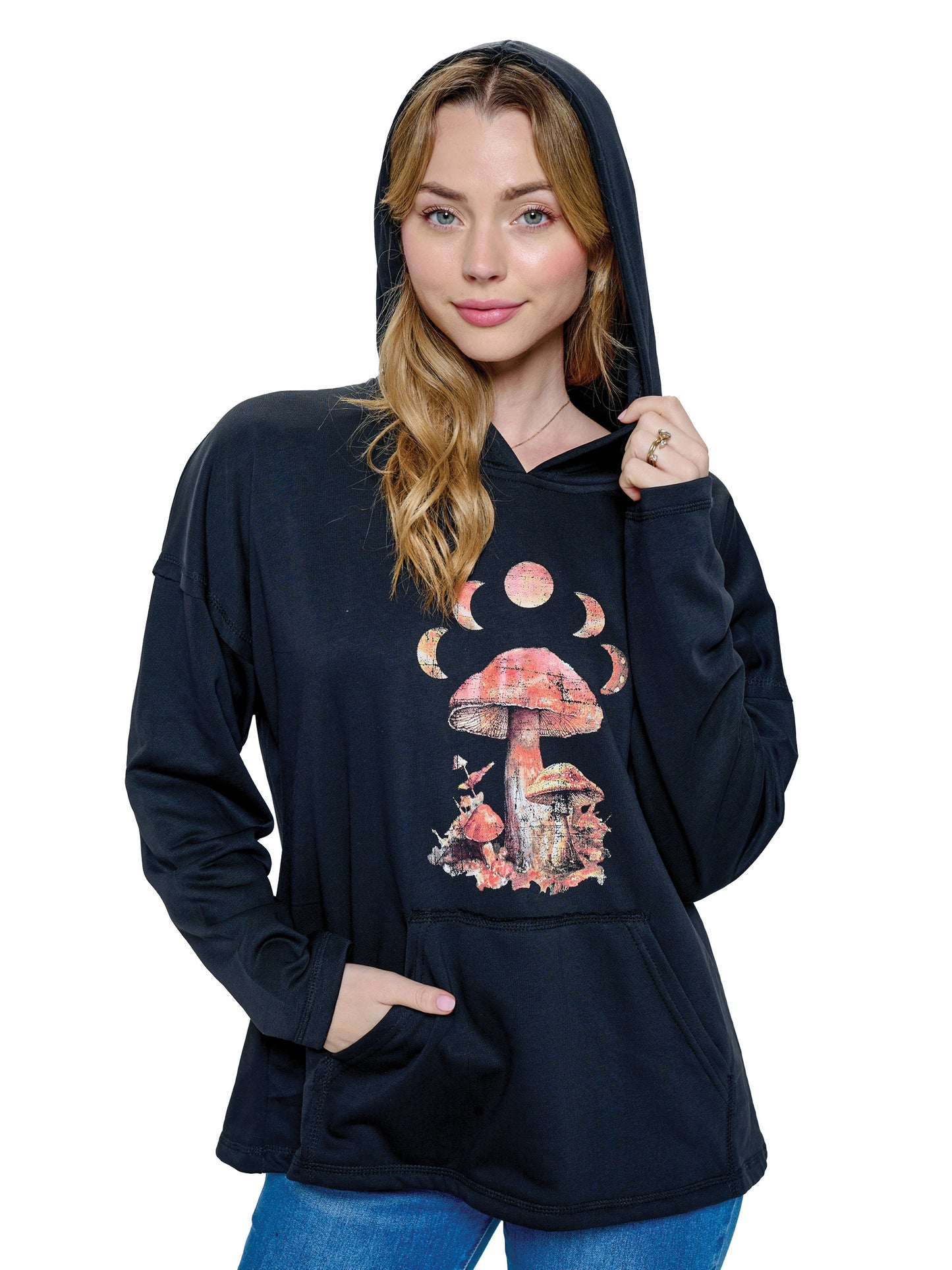 Hoodie Boho Mushroom Moon Print