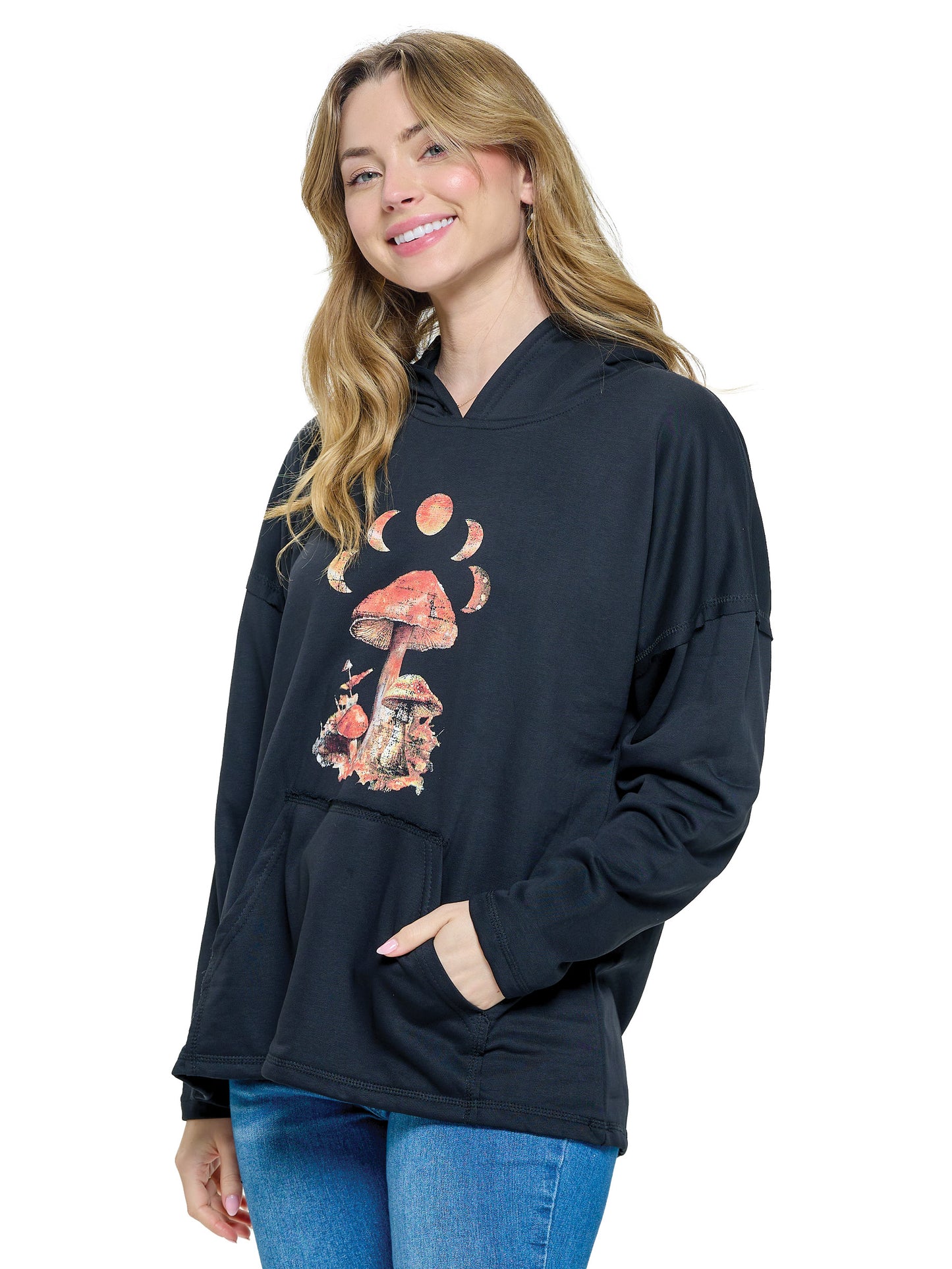 Hoodie Boho Mushroom Moon Print