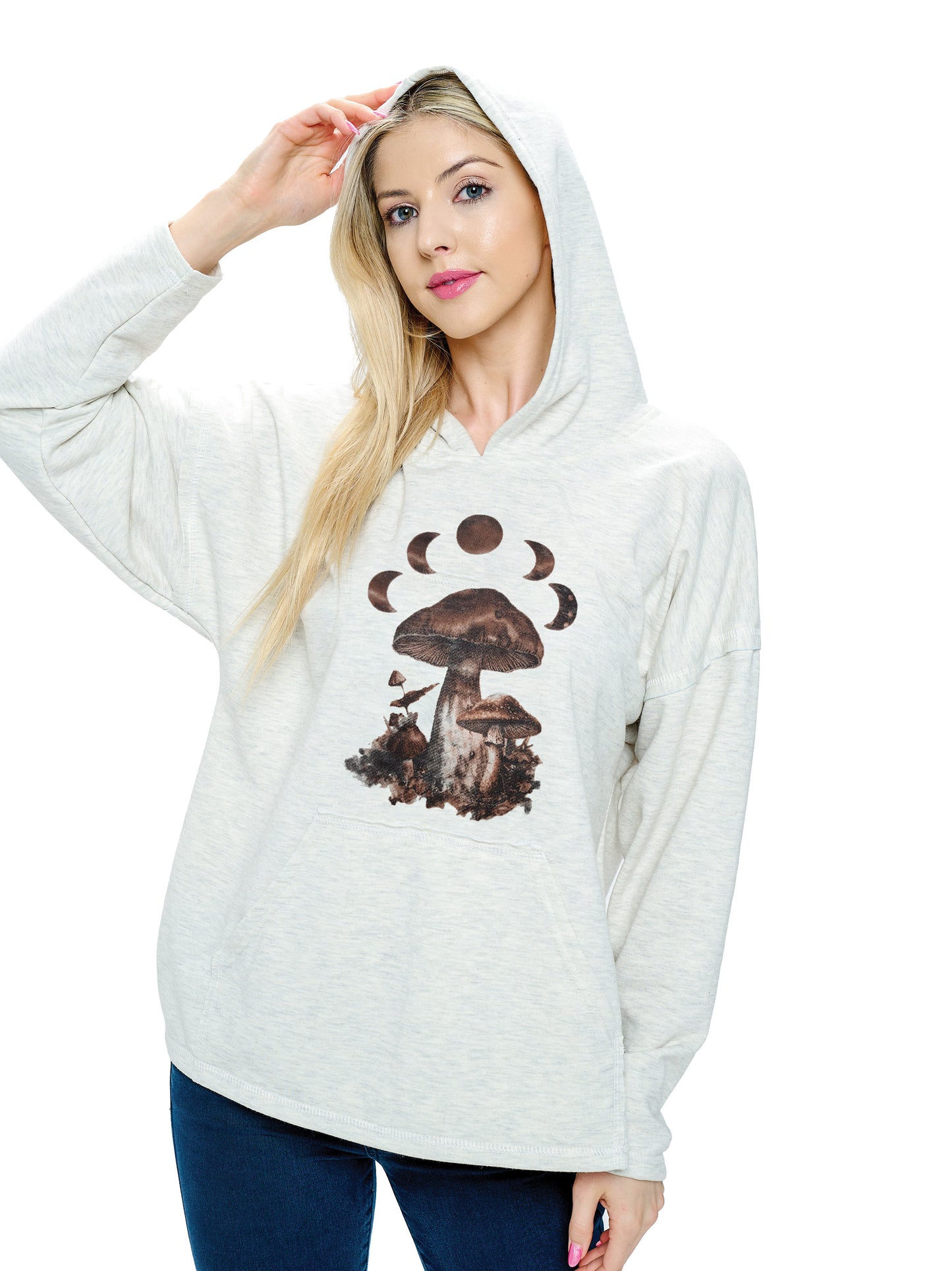 Hoodie Boho Mushroom Moon Print