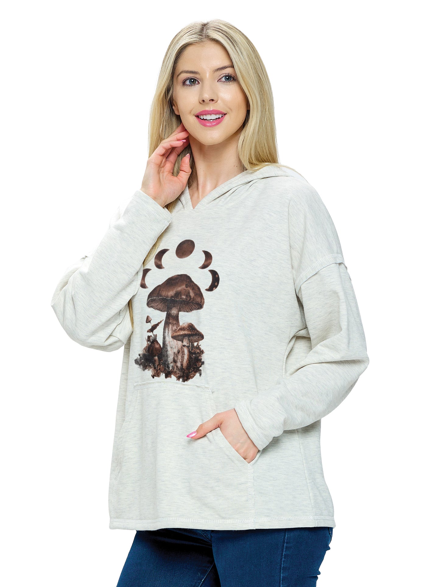 Hoodie Boho Mushroom Moon Print