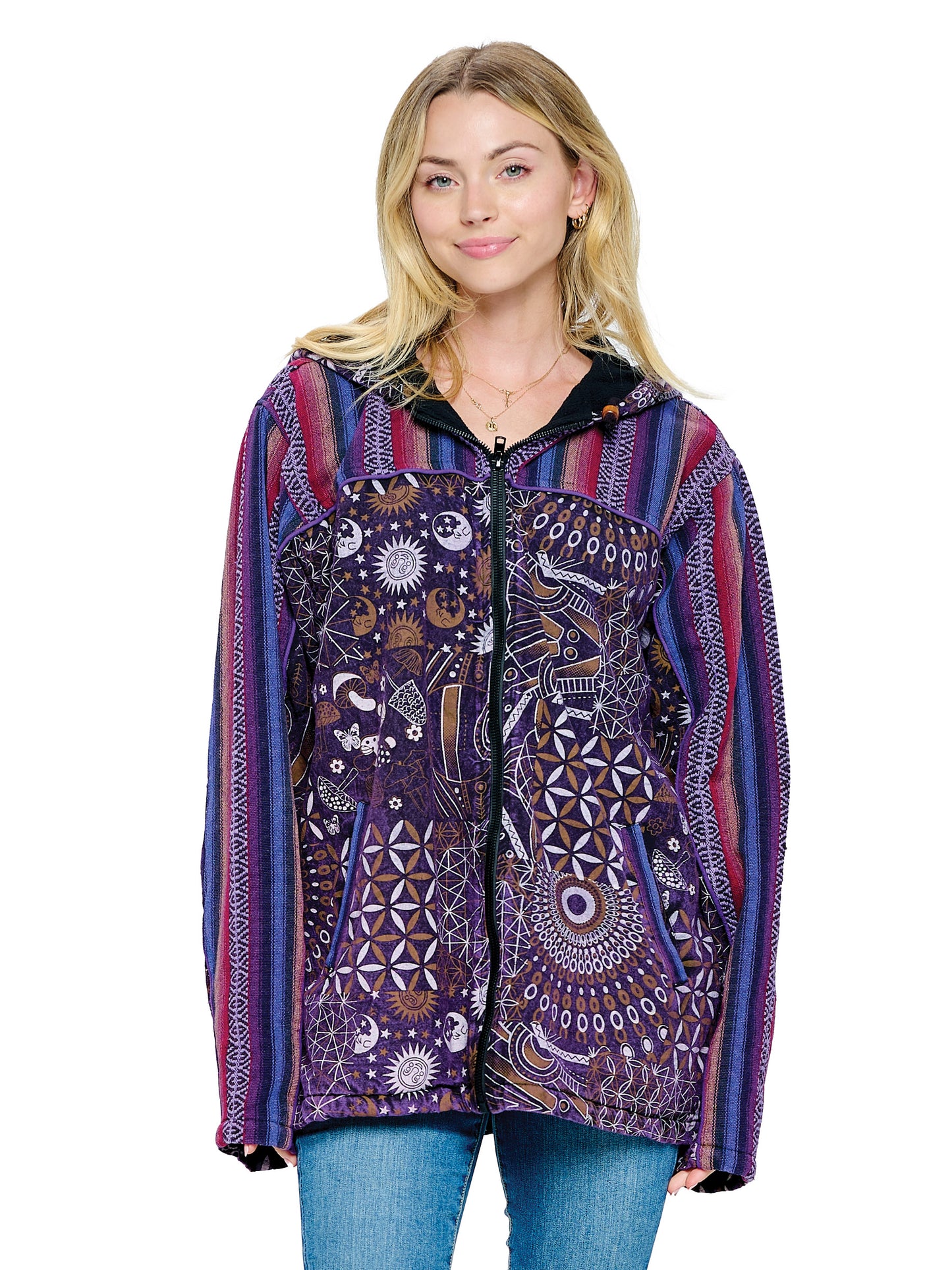 Unisex Jacket Zip-up Gheri Mandala Mushroom Print