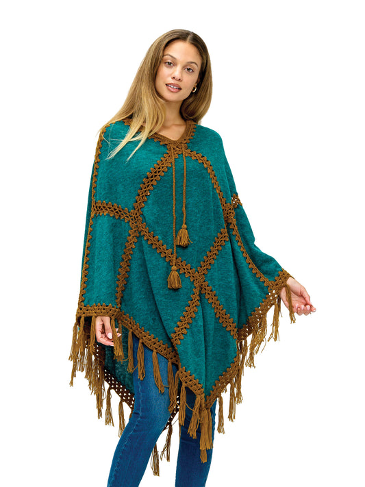 Poncho Patchwork Bohemian Vibe Crochet Details