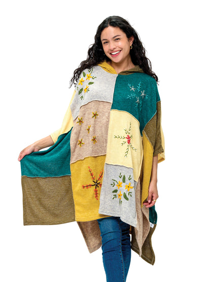 Poncho patchwork Hand Sewn Floral Embroidery