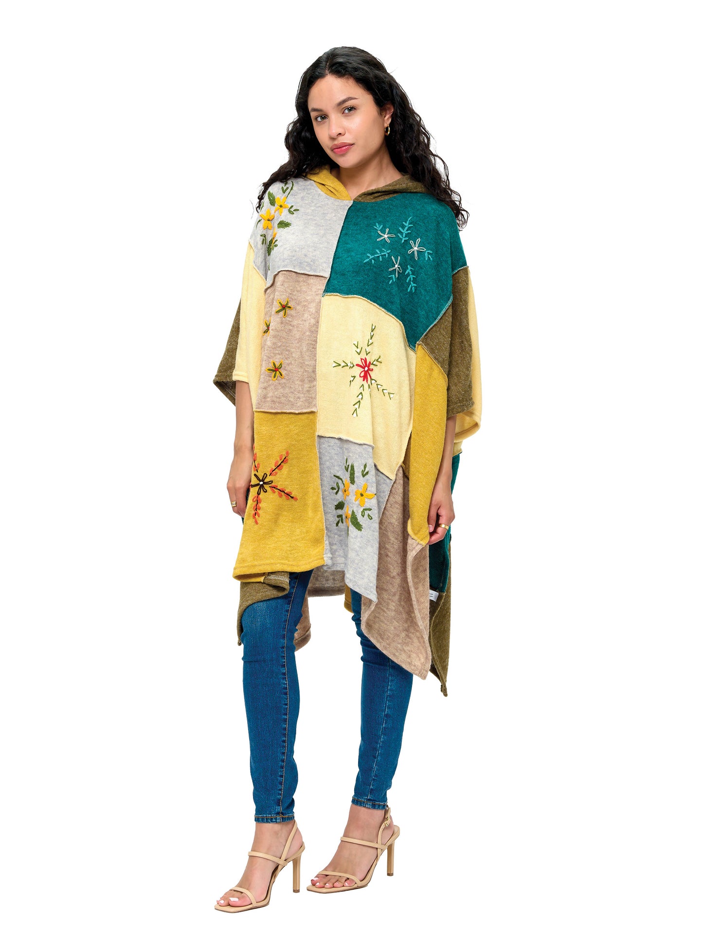 Poncho patchwork Hand Sewn Floral Embroidery