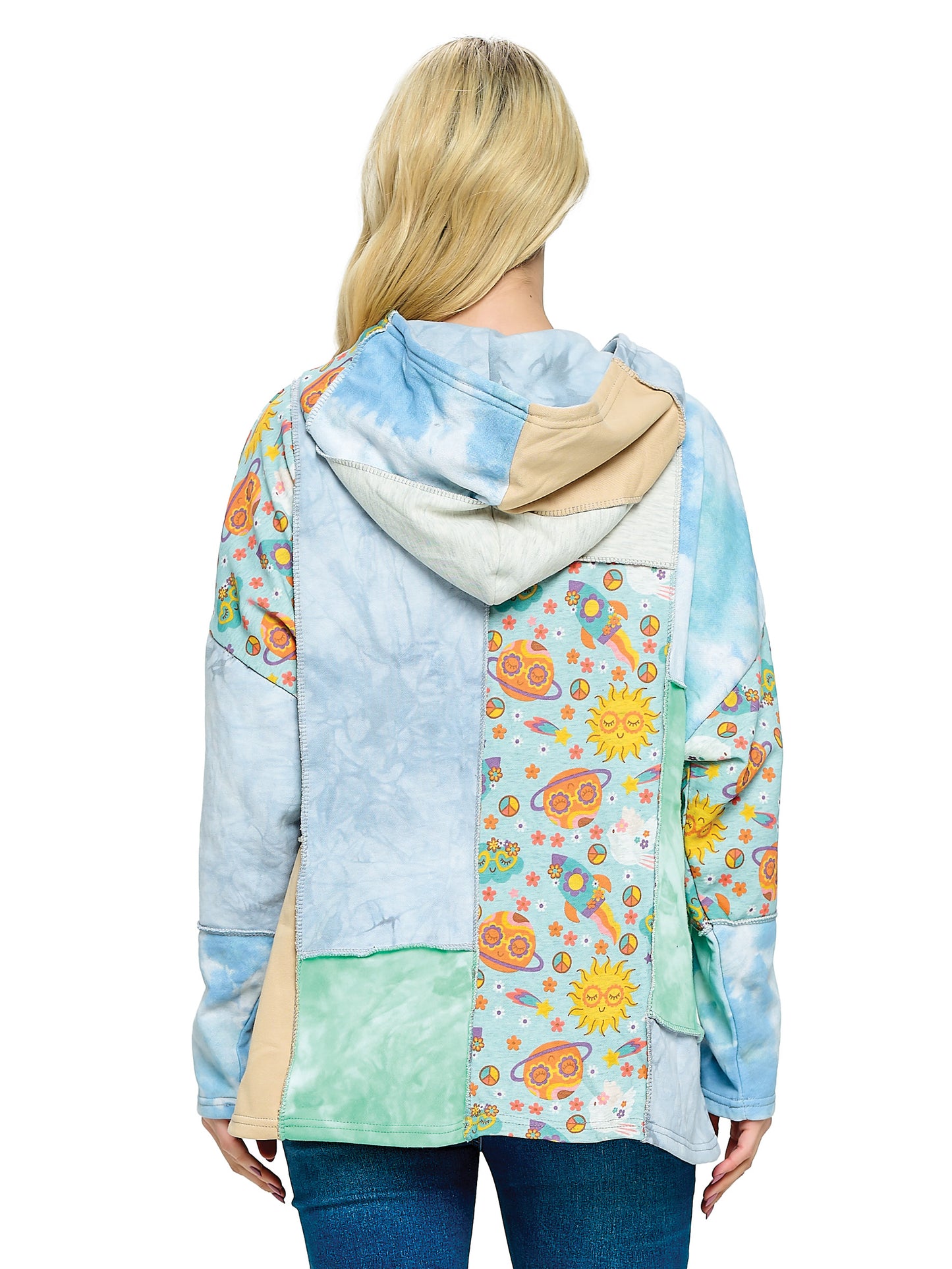 Zip-up Hoodie Tie Dye Patchwork Peace Floral