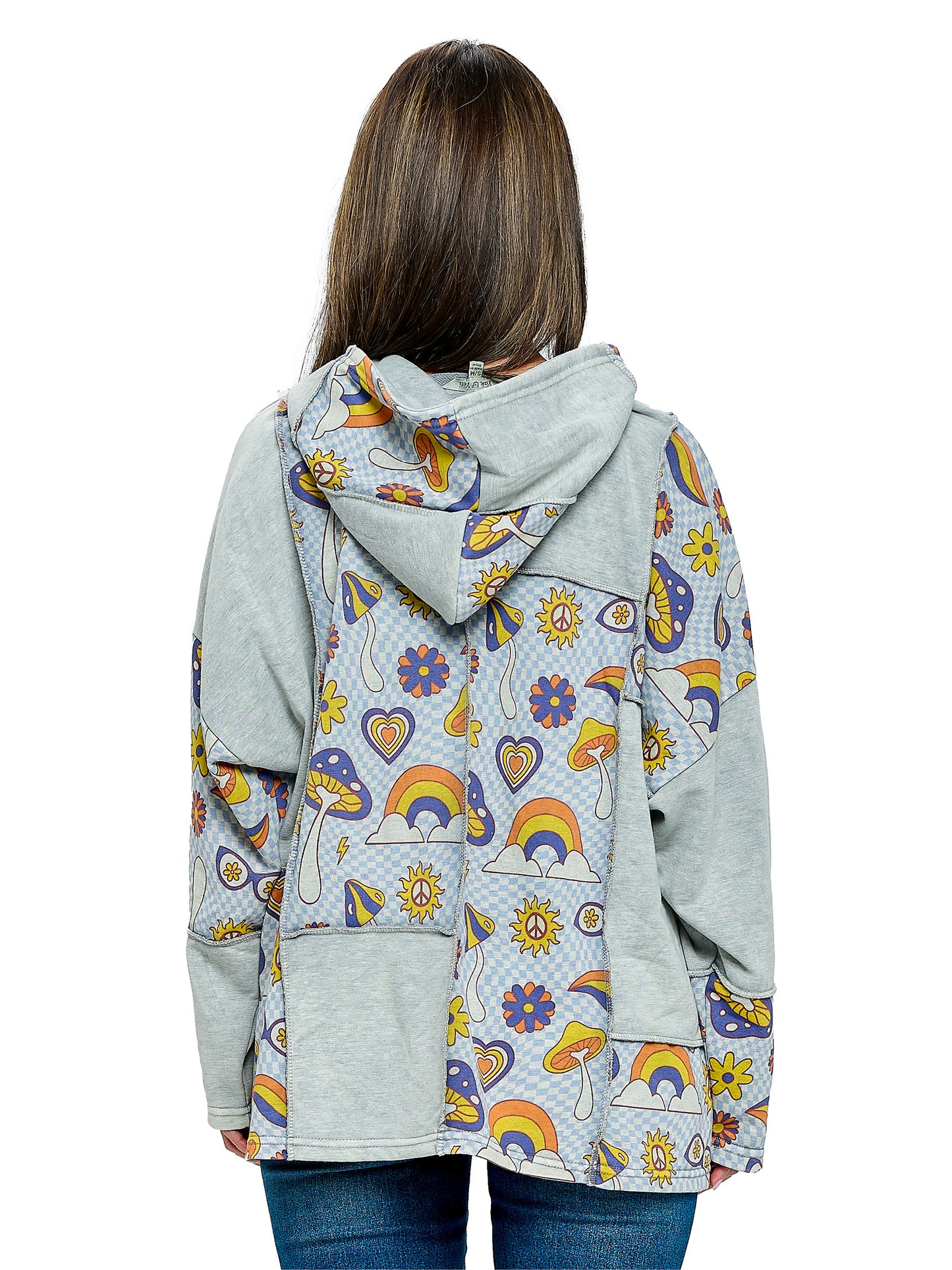 Zip-up Hoodie Patchwork Mushroom Rainbow Print