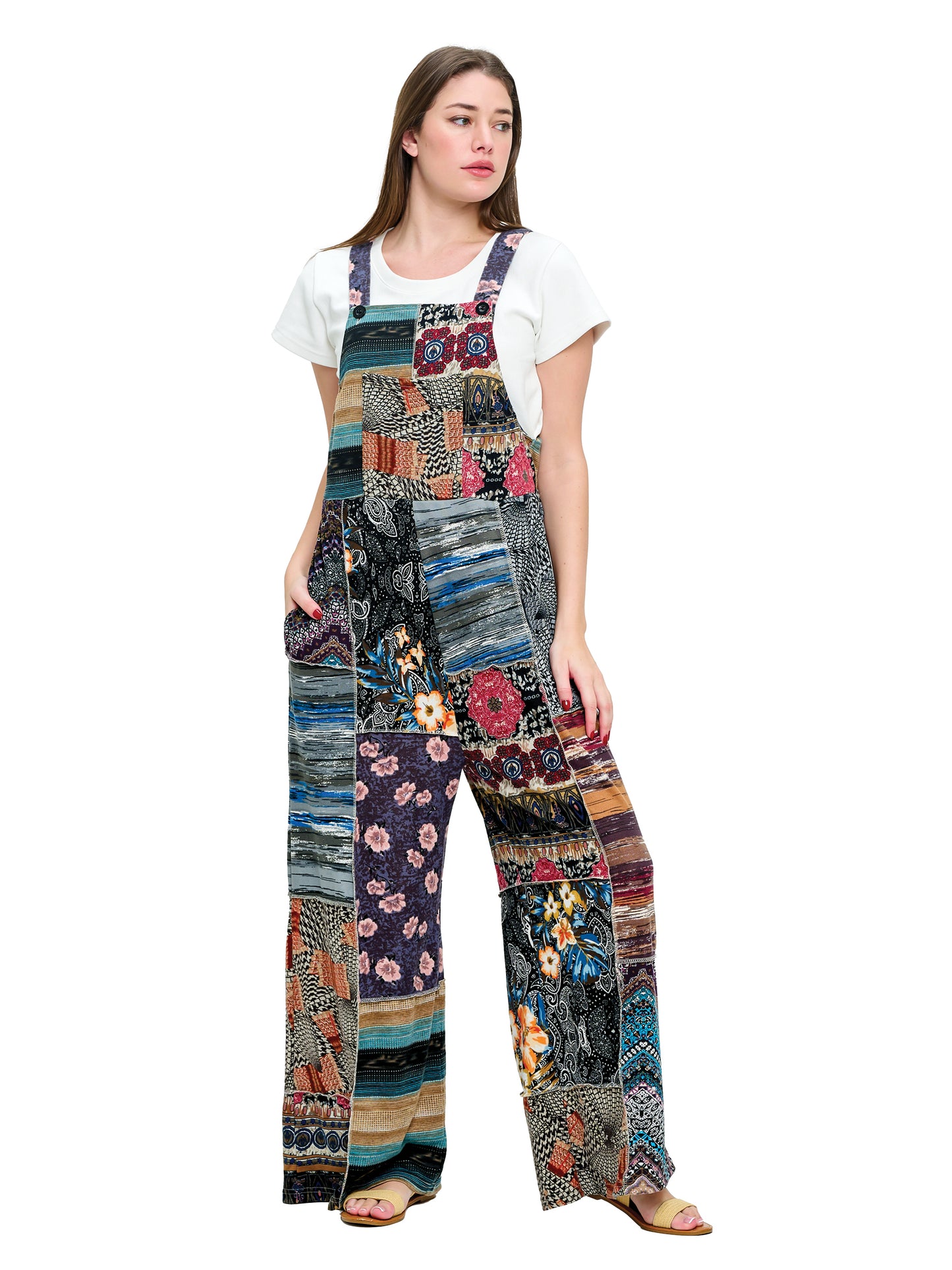 Overall Hippie Floral Patchwork