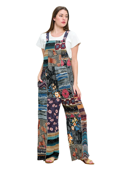 Overall Hippie Floral Patchwork