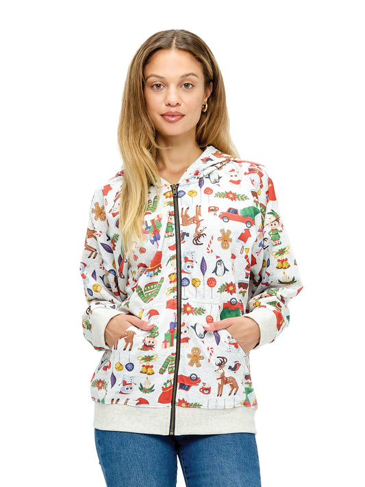 Zip-up Hoodie Whimsical Christmas Print