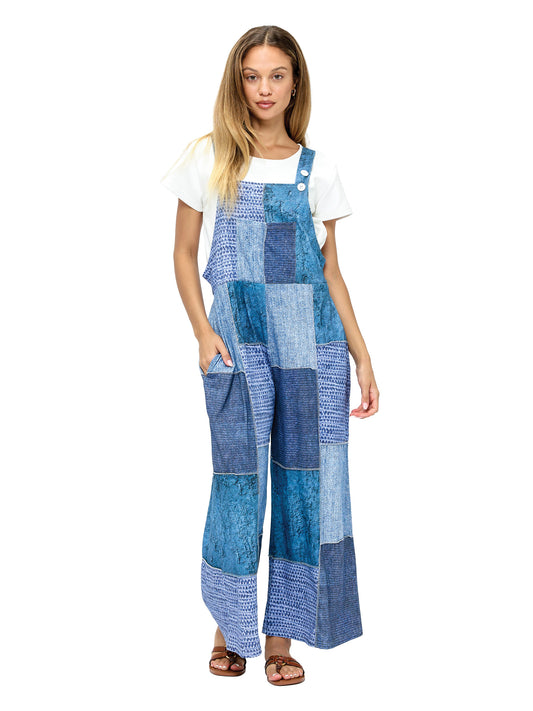 Overall Boho Patchwork Denim Look Print