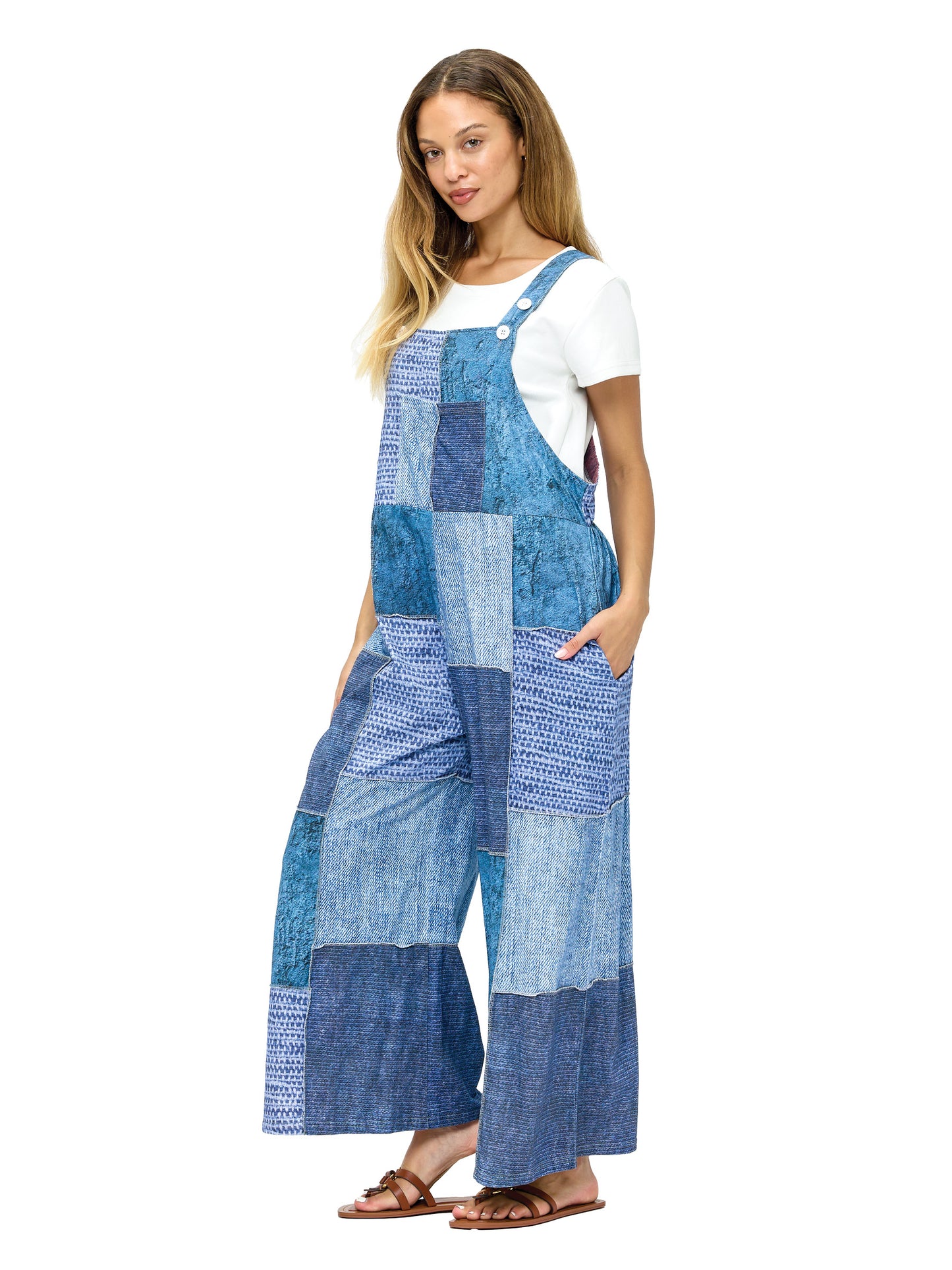 Overall Boho Patchwork Denim Look Print
