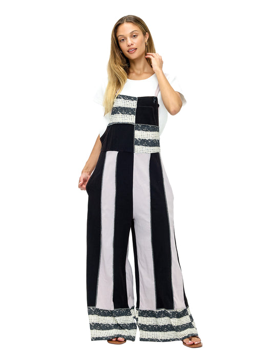 Overall Boho Colorblock Vintage Wash