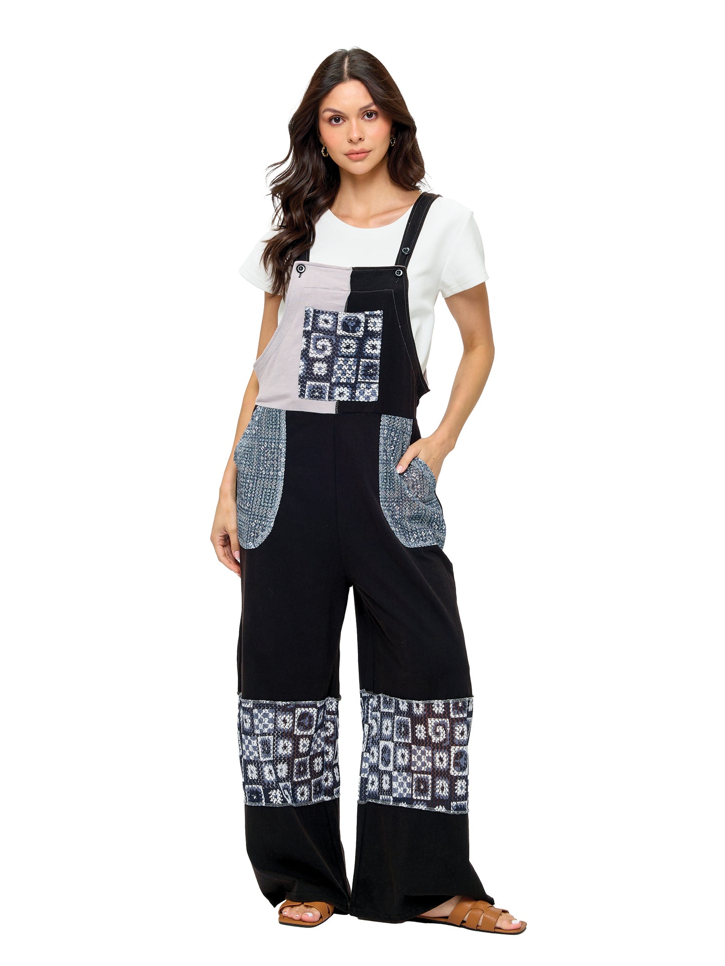 Overall Boho Colorblock Lace Applique