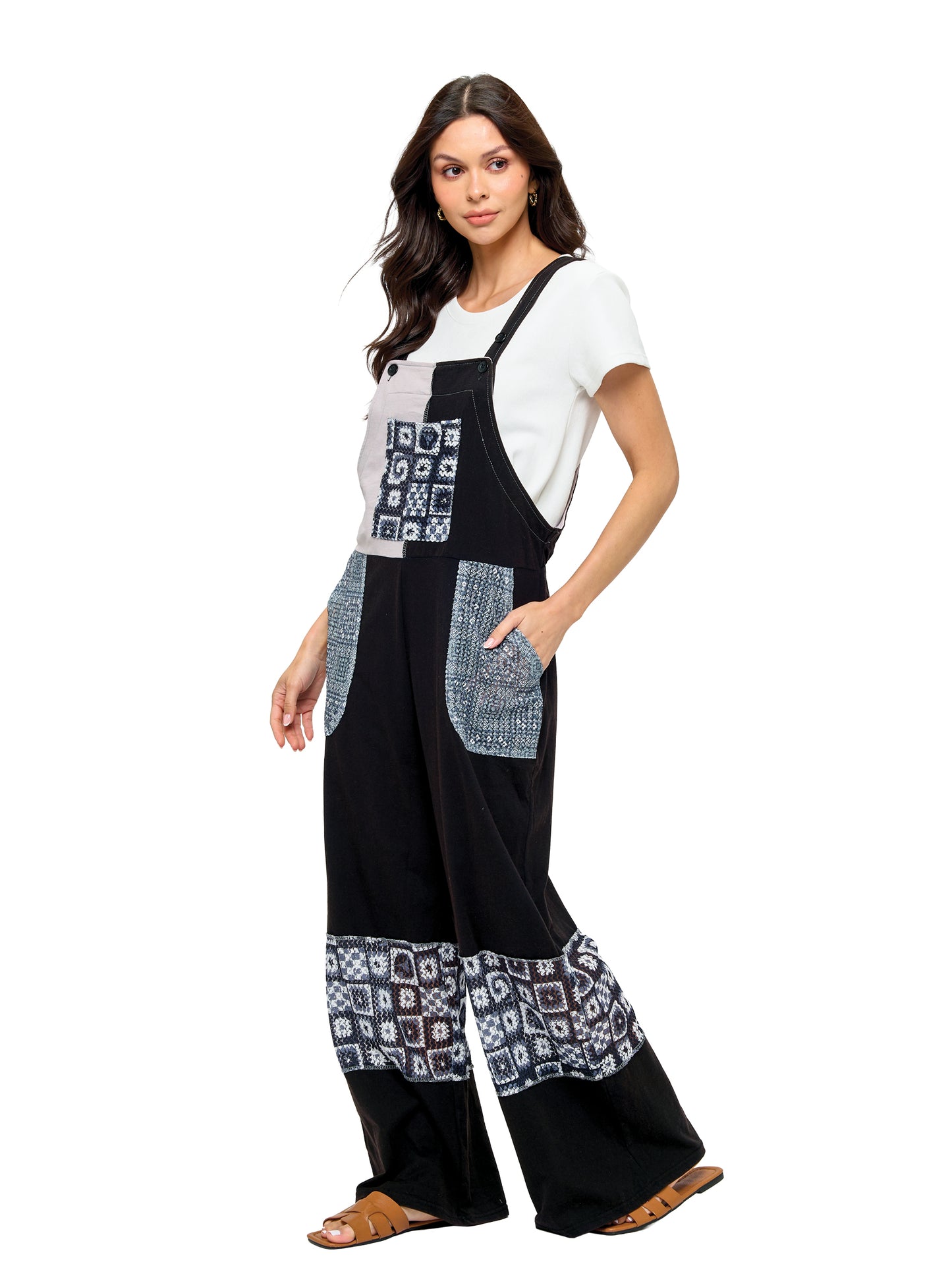 Overall Boho Colorblock Lace Applique