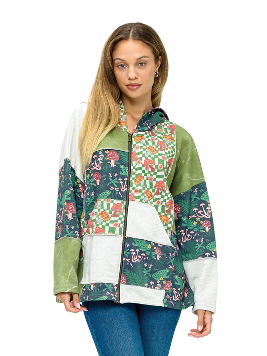 Zip-up Hoodie Whimsical Nature Mushroom Print