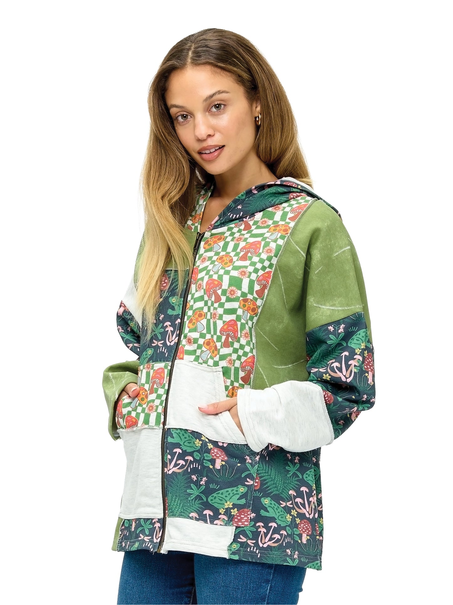 Zip-up Hoodie Whimsical Nature Mushroom Print