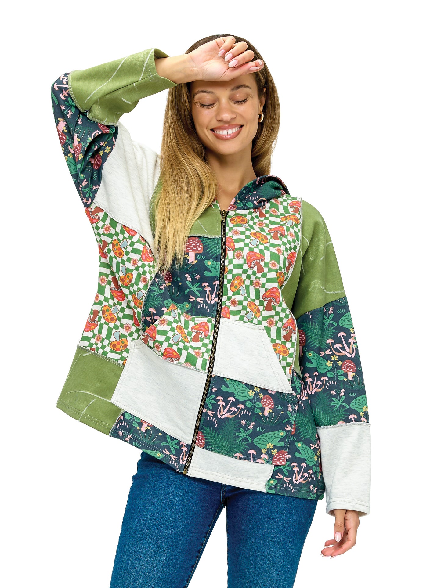 Zip-up Hoodie Whimsical Nature Mushroom Print