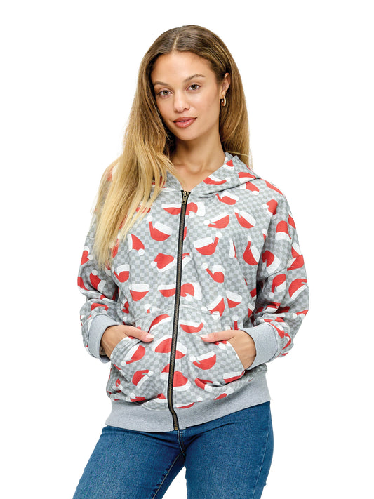 Zip-up Hoodie Christmas Santa Hat Print