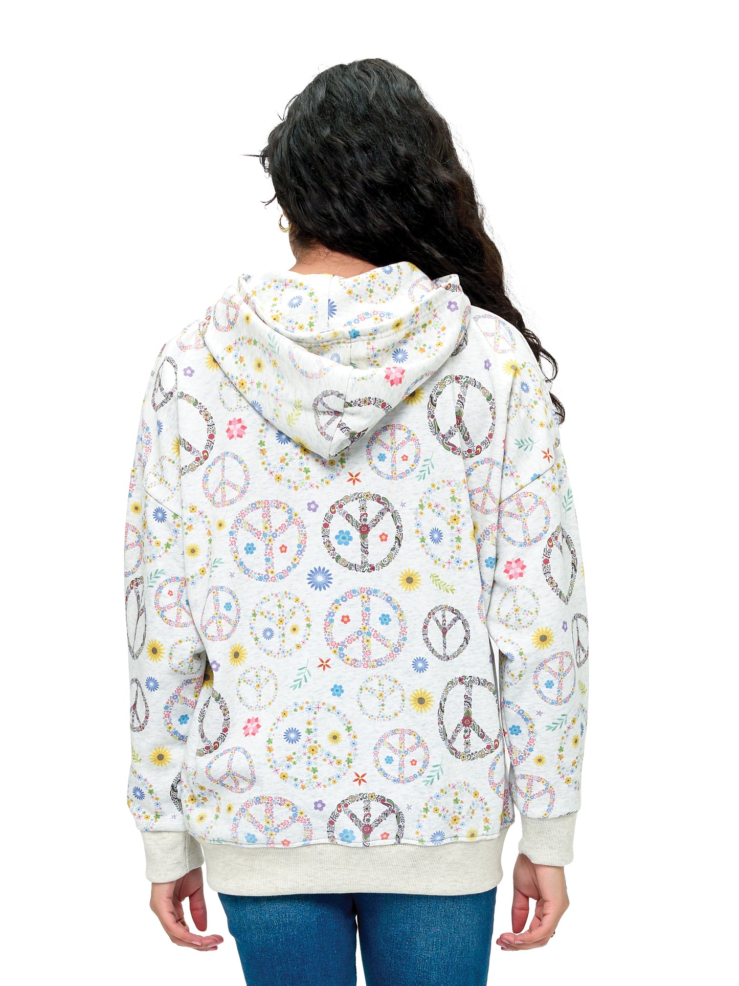 Zip-up Hoodie Floral Peace Sign Print
