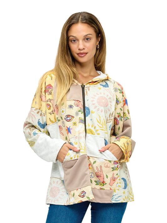 Zip-up Hoodie Whimsical & Retro Inspired Print