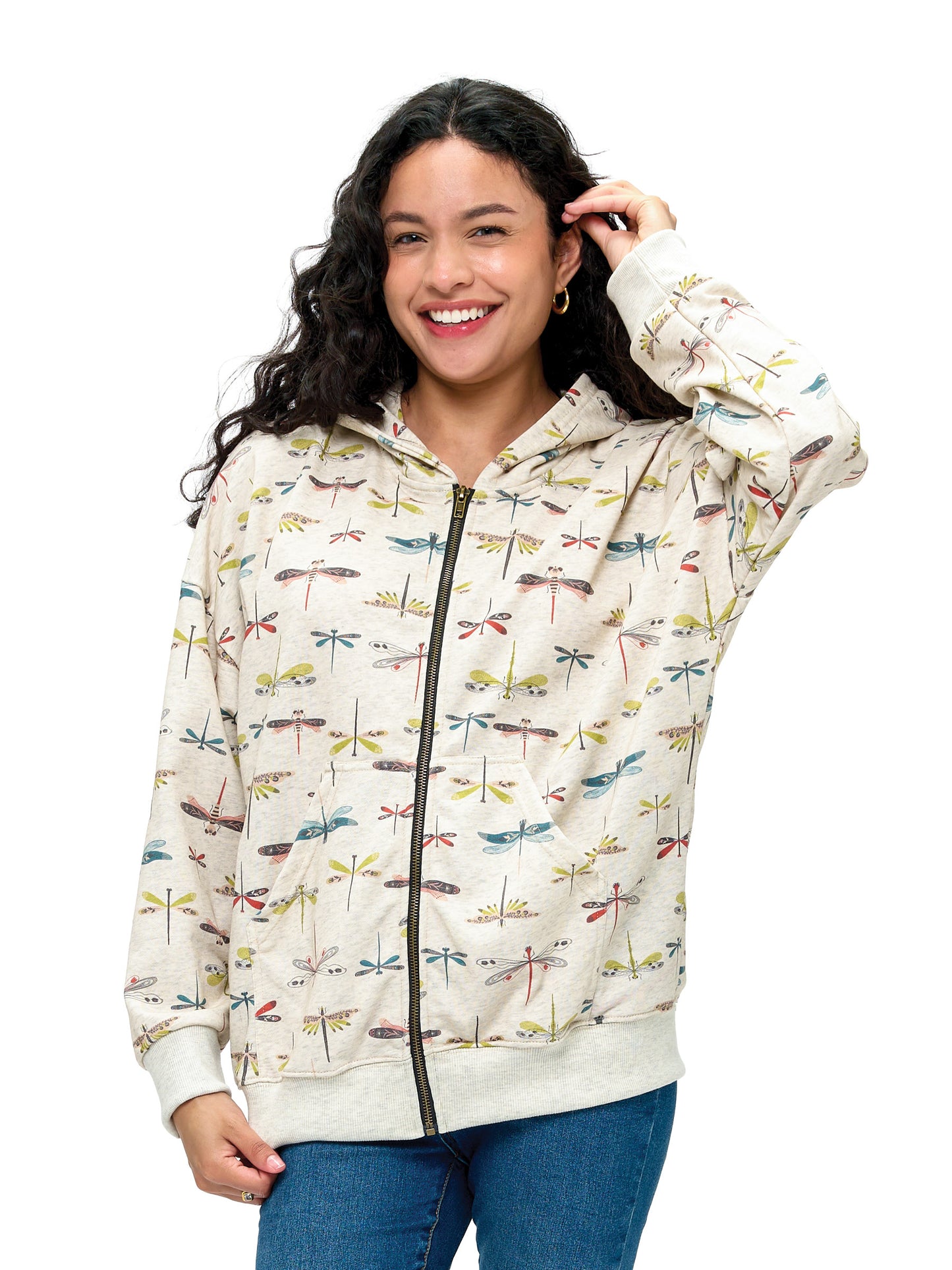 Zip-up Hoodie Boho Dragonfly Print