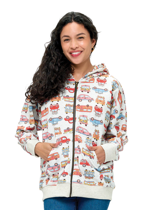 Zip-up Hoodie Boho Van Life Floral Print