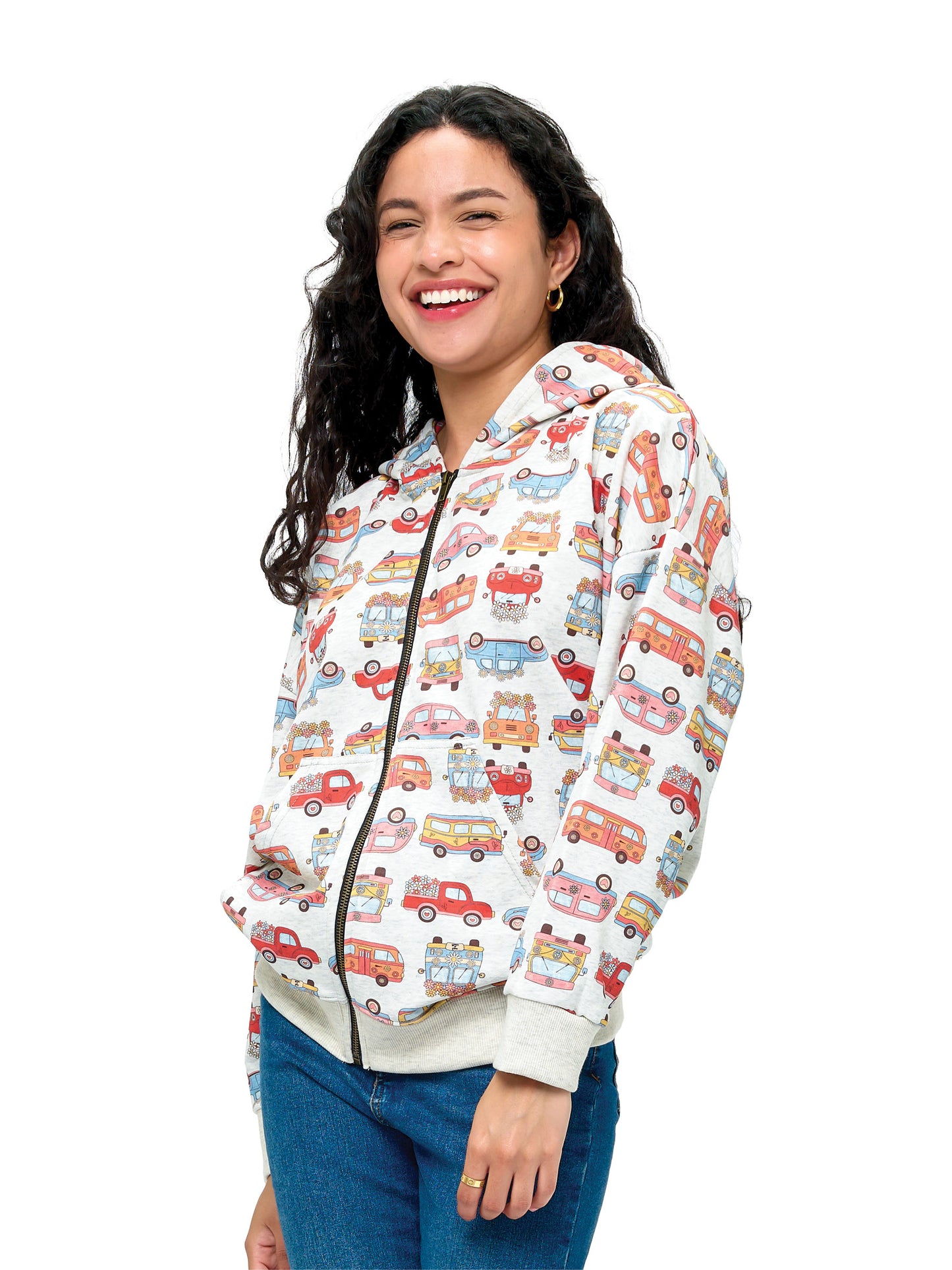 Zip-up Hoodie Boho Van Life Floral Print