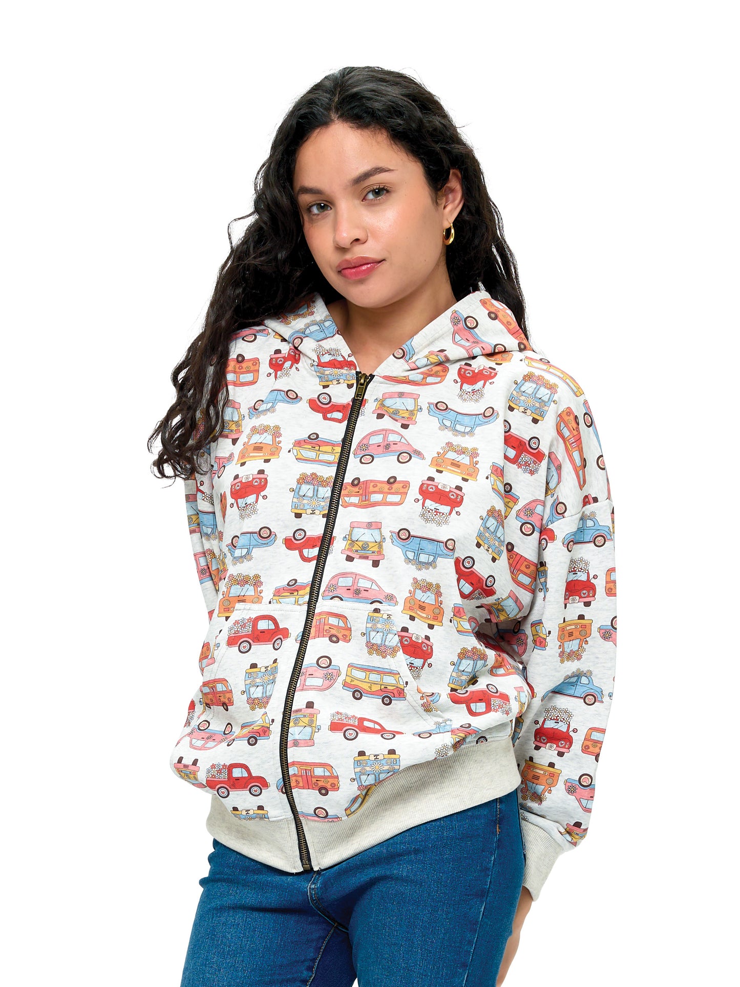 Zip-up Hoodie Boho Van Life Floral Print