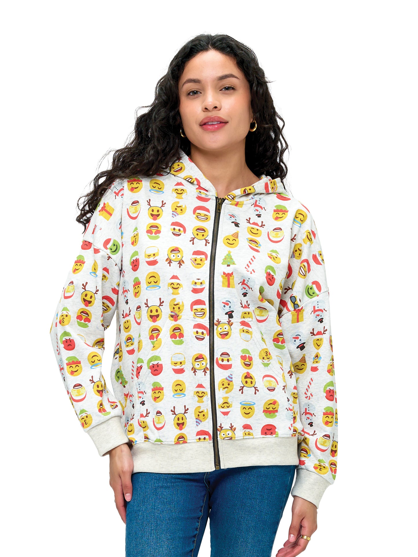 Zip-up Hoodie Christmas Emoji Print
