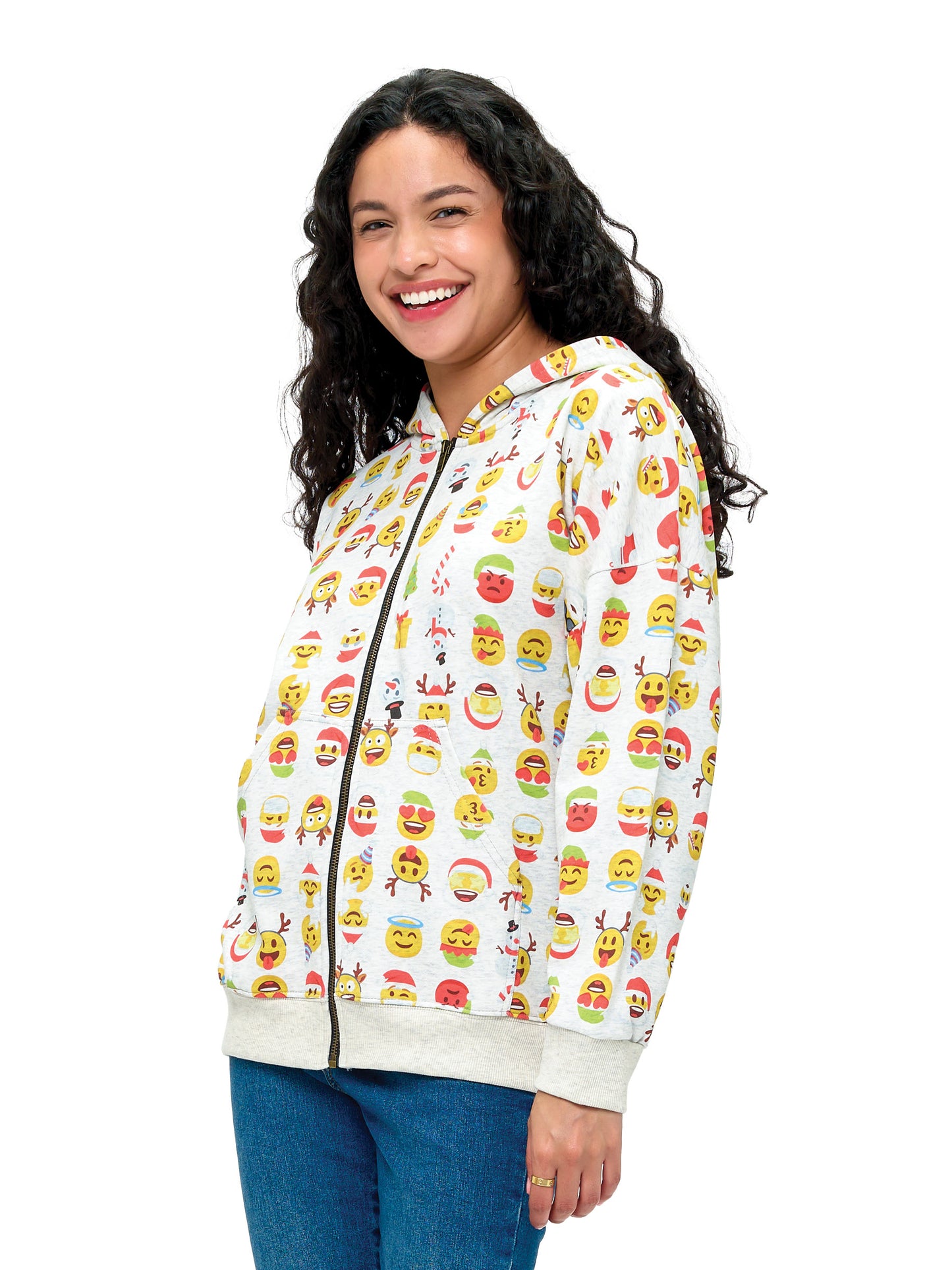 Zip-up Hoodie Christmas Emoji Print