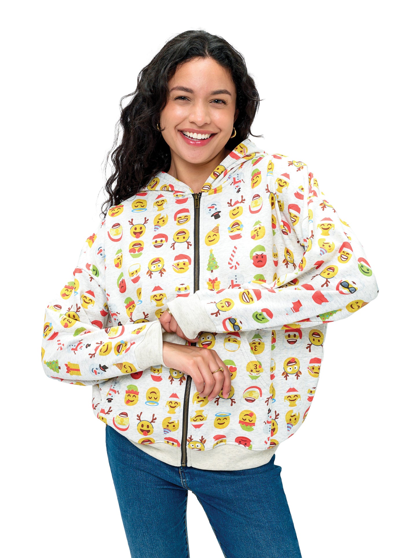 Zip-up Hoodie Christmas Emoji Print