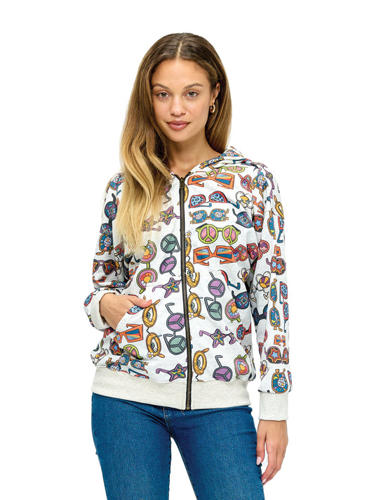 Zip-up Hoodie Vibrant Retro Sunglasses Print