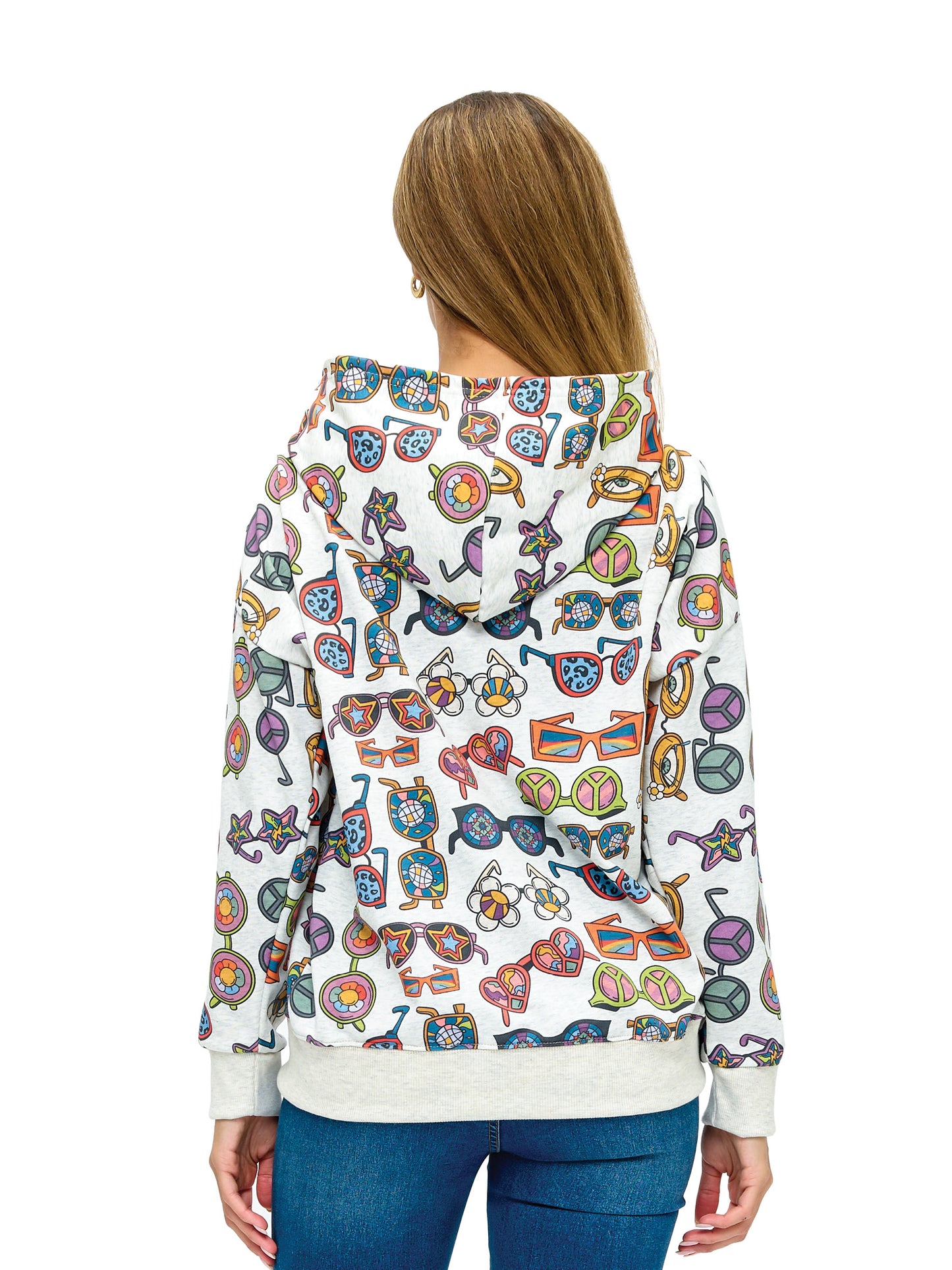 Zip-up Hoodie Vibrant Retro Sunglasses Print