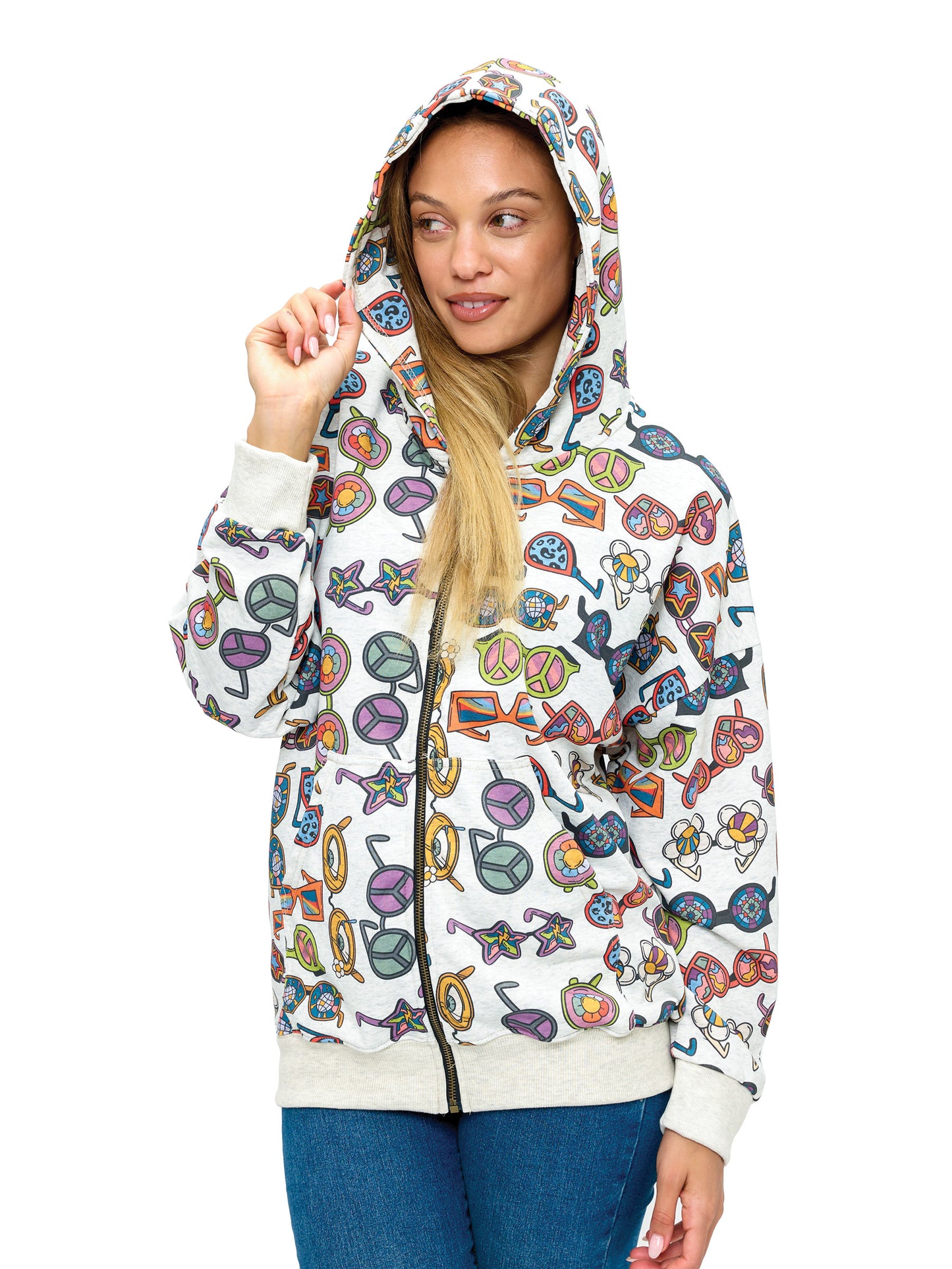 Zip-up Hoodie Vibrant Retro Sunglasses Print