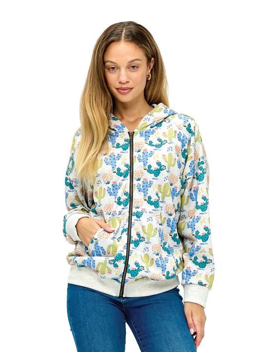 Zip-up Hoodie Desert Cactus Floral Print
