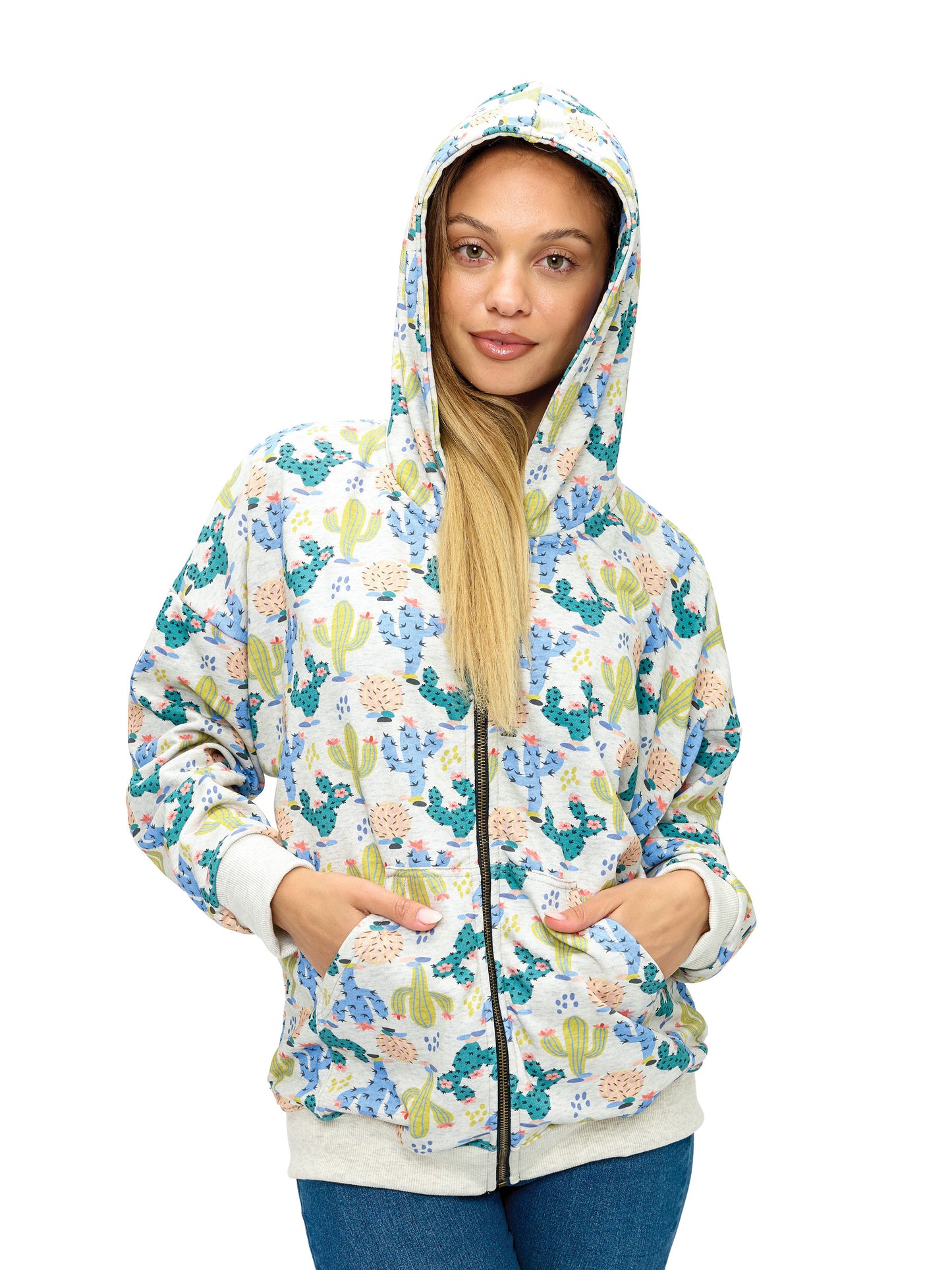 Zip-up Hoodie Desert Cactus Floral Print