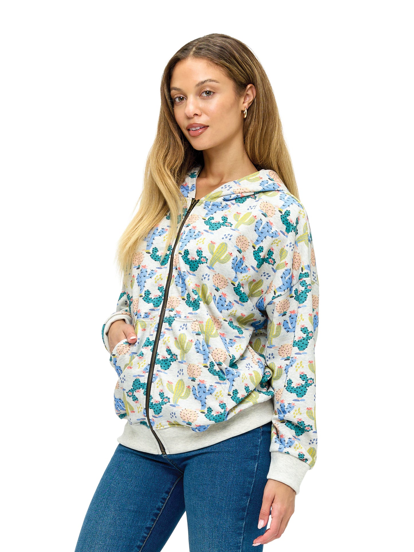 Zip-up Hoodie Desert Cactus Floral Print