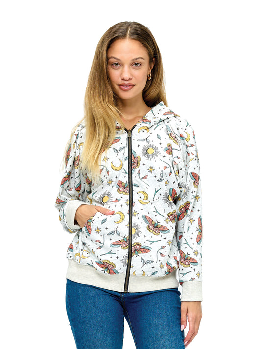 Zip-up Hoodie Whimsical Celestial Print