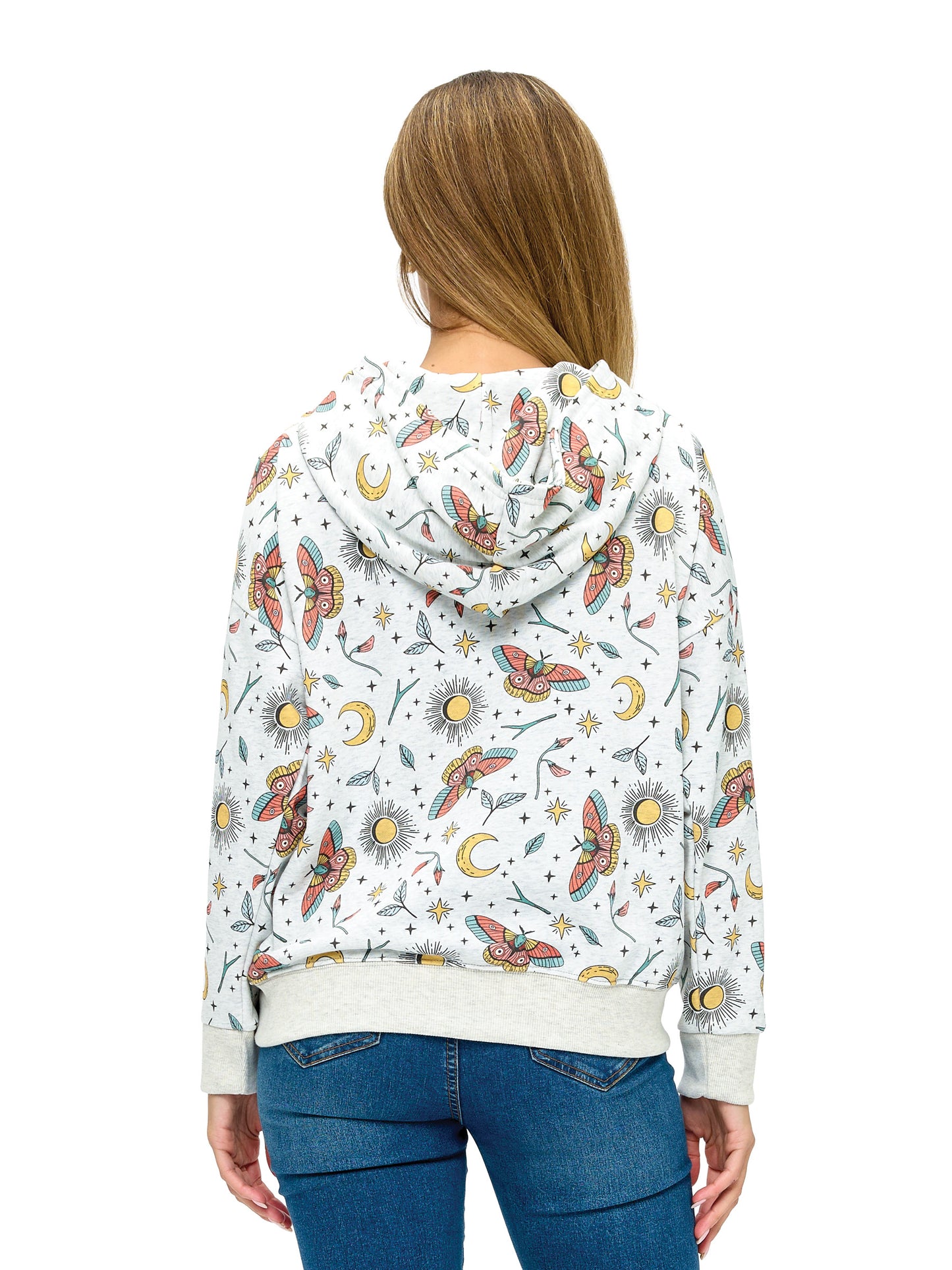 Zip-up Hoodie Whimsical Celestial Print