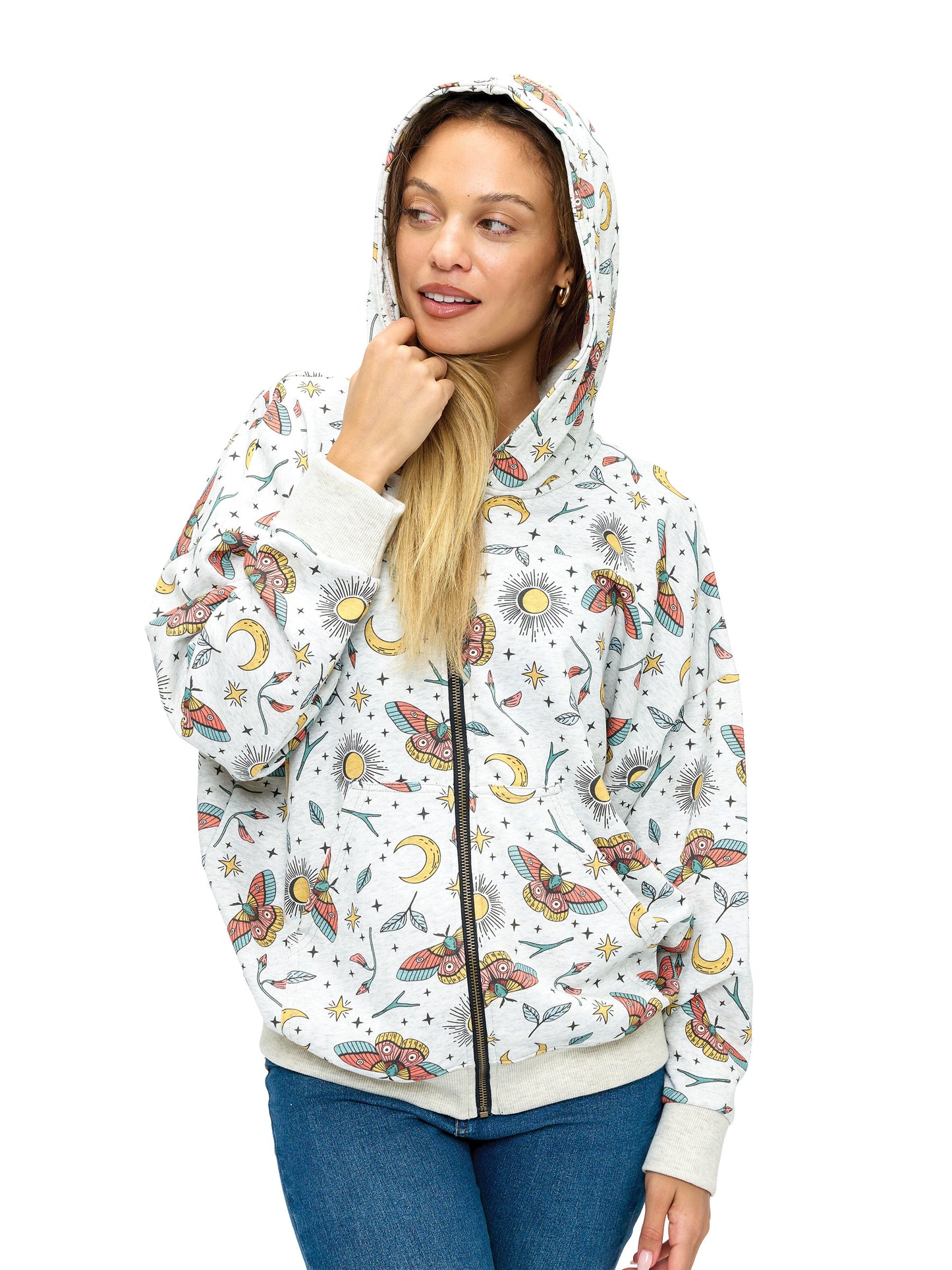 Zip-up Hoodie Whimsical Celestial Print