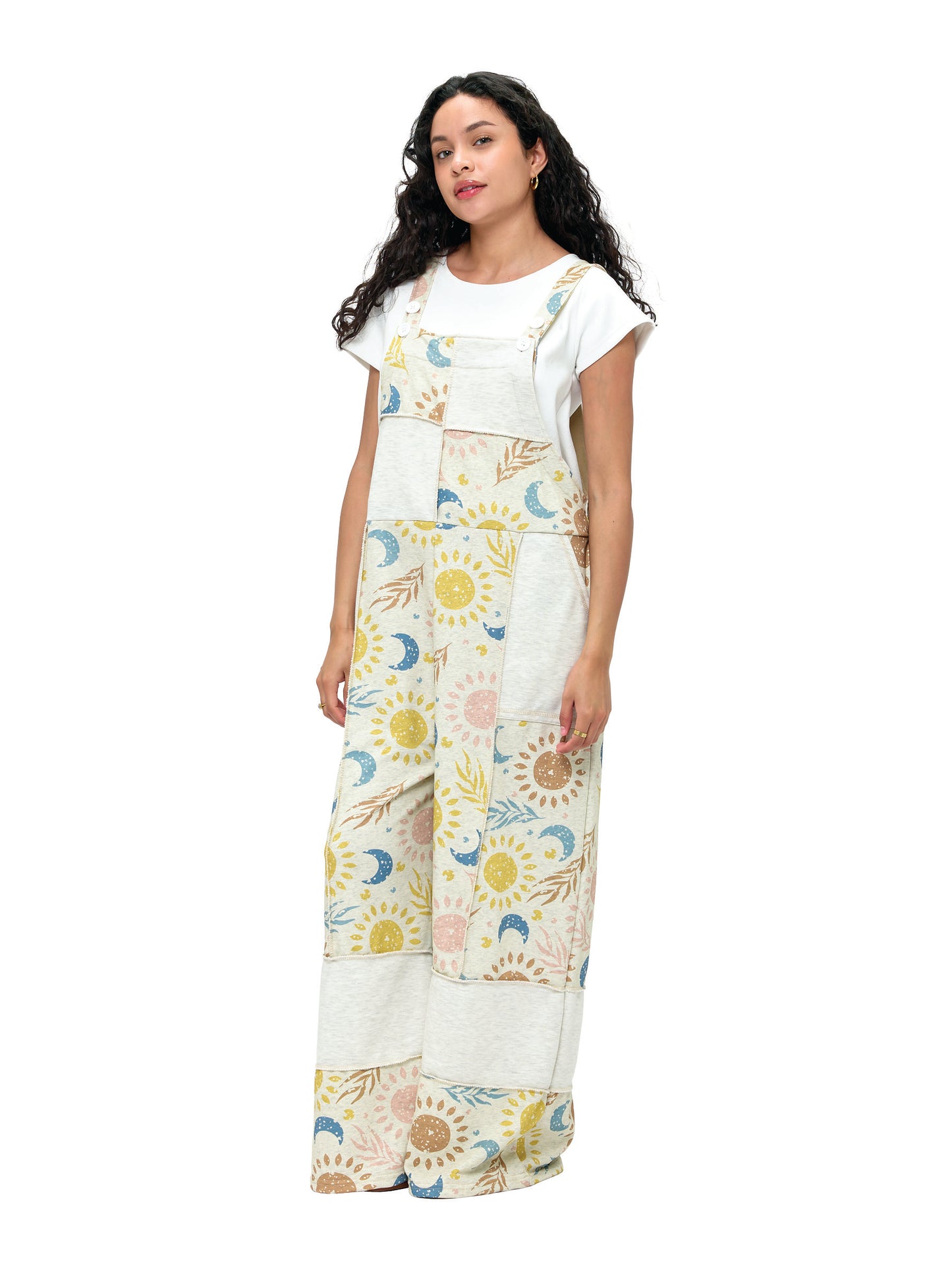 Overall Patchwork Celestial Sun Moon Print