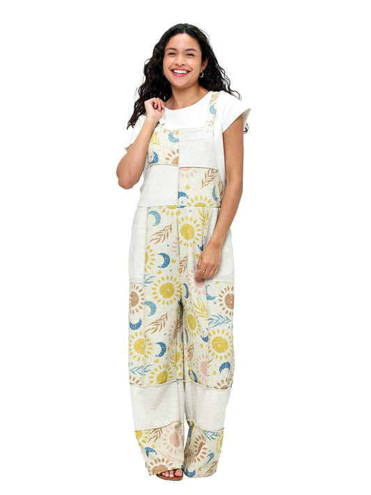 Overall Patchwork Celestial Sun Moon Print