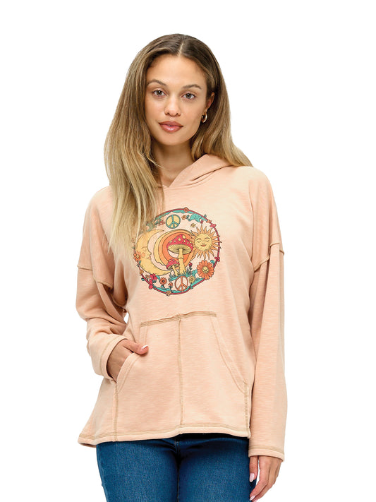 Hoodie Boho Whimsical Mushroom Sun Moon Print