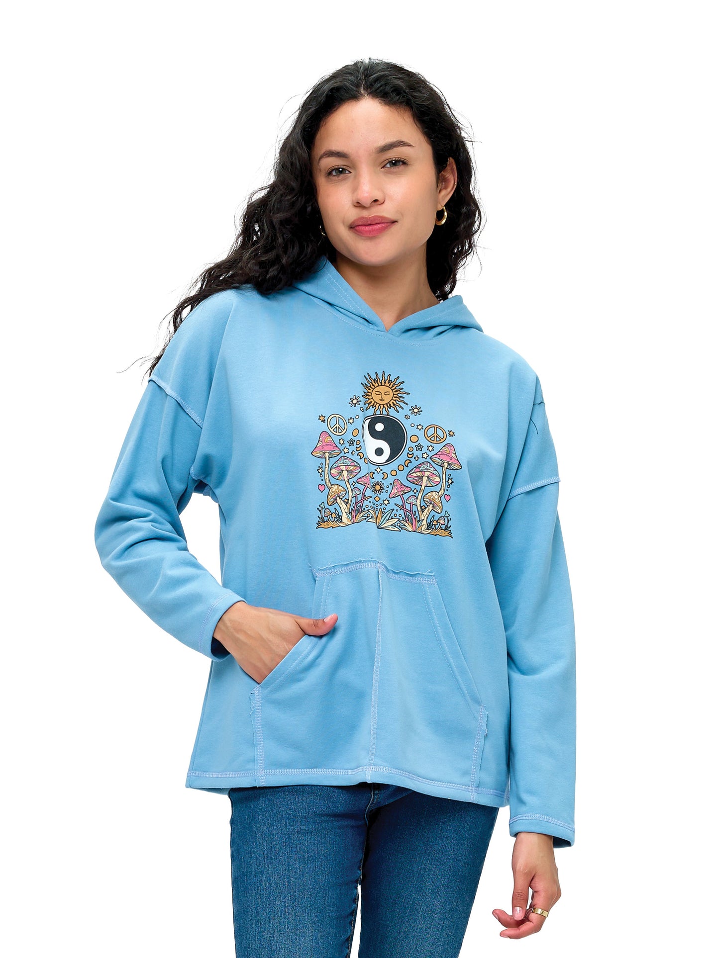 Hoodie Boho Celestial Mushroom Yin Yang Print