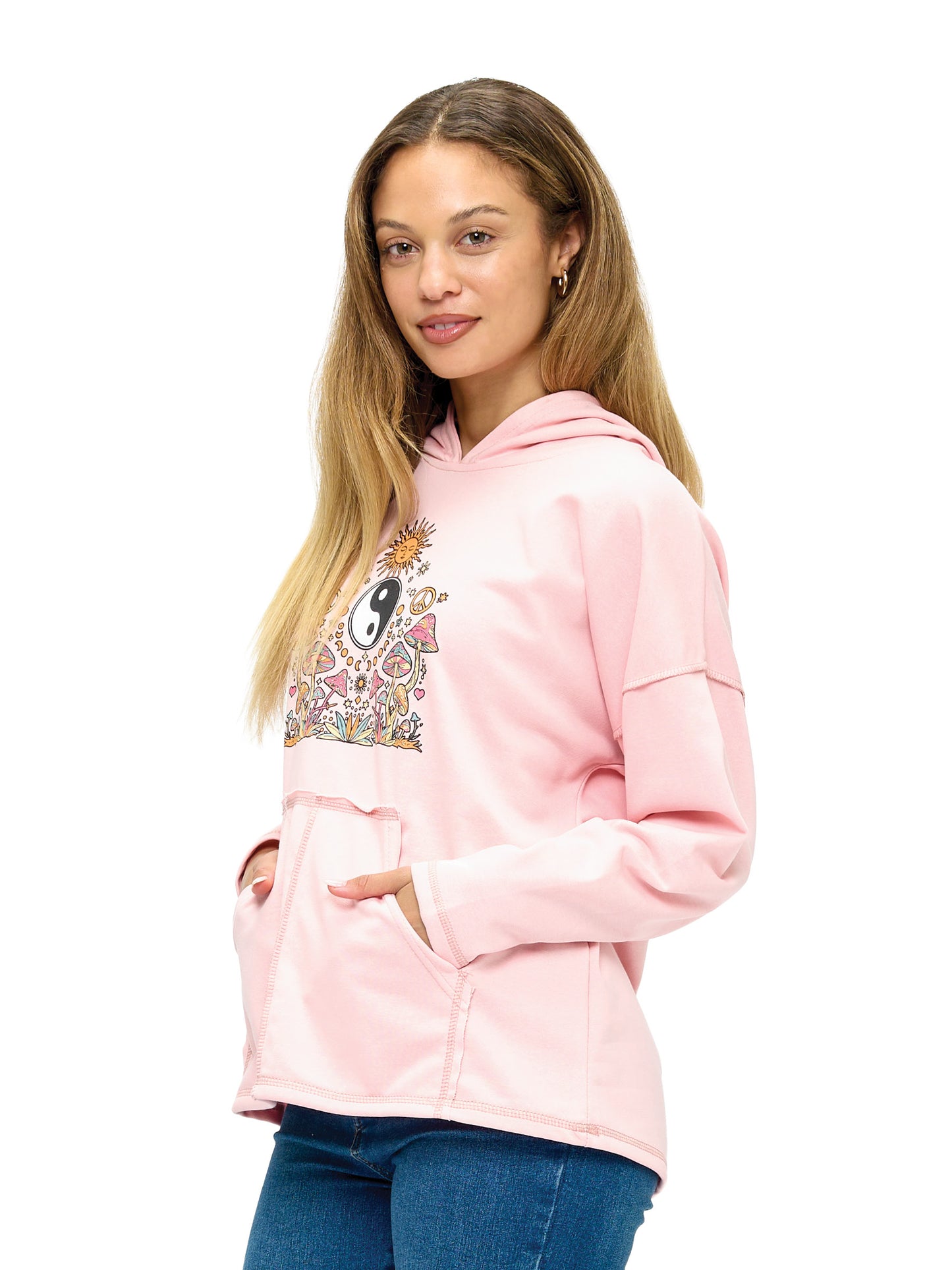 Hoodie Boho Celestial Mushroom Yin Yang Print