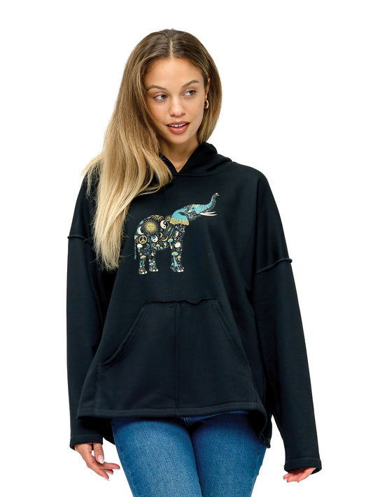 Hoodie Whimsical Elephant Mushroom Peace Print