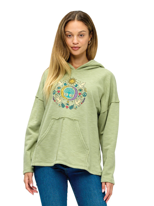 Hoodie Whimsical Tree of Life Sun Moon Print