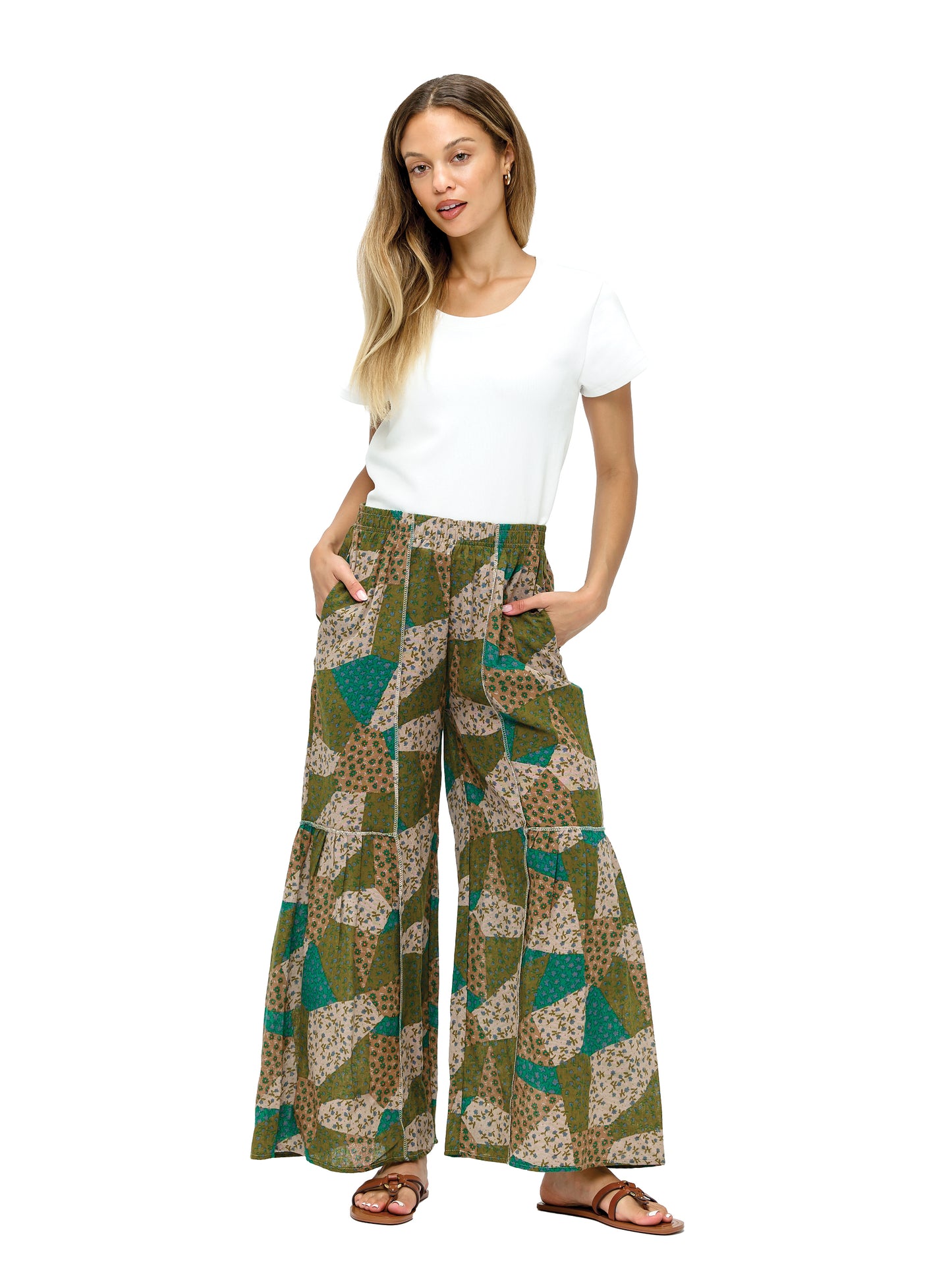 Palazzo Pants Boho Ruffled Floral Patchwork