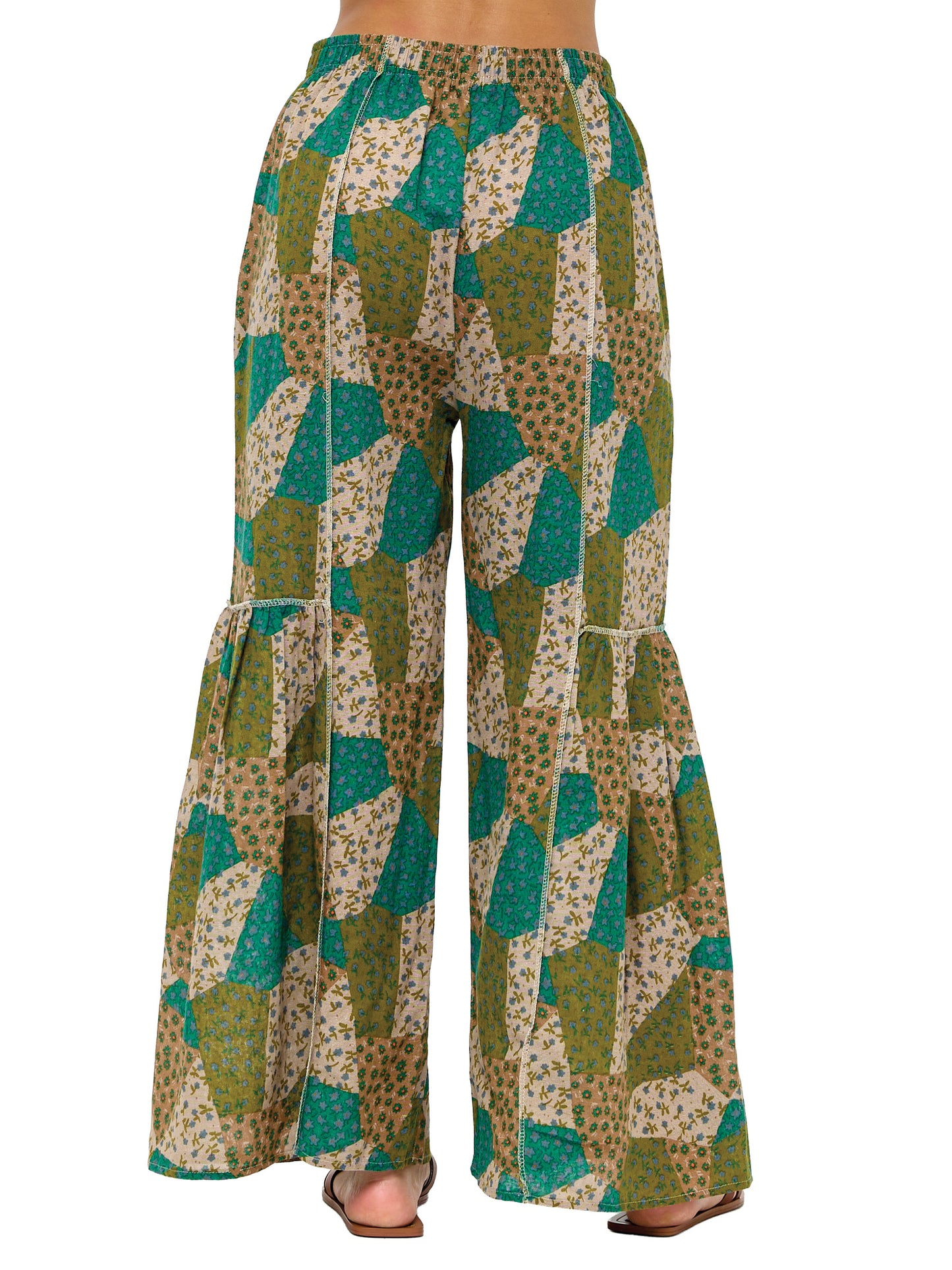 Palazzo Pants Boho Ruffled Floral Patchwork